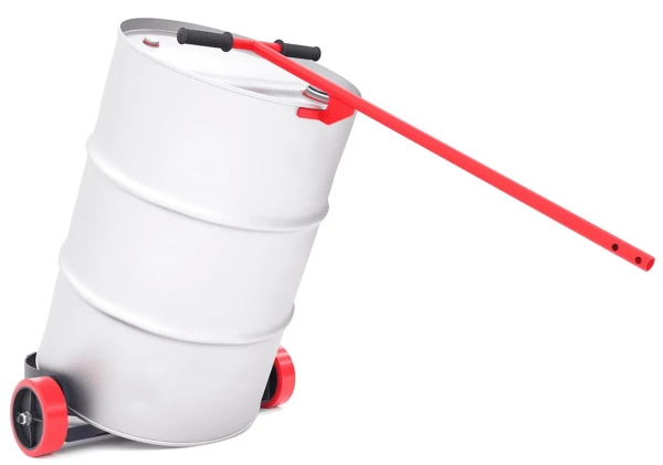 Тележка для перевозки металлических бочек КБ 3 с комплектом колёс (d200 осевое - 2 шт. + d100 поворотное с тормозом - 1 шт.)