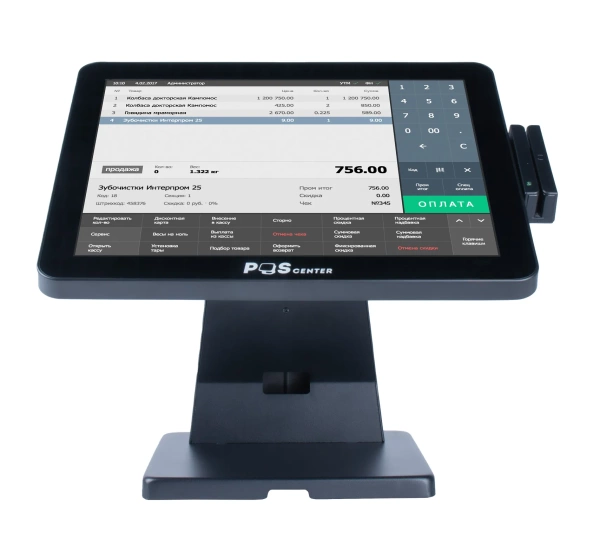 Сенсорный моноблок POScenter Atlas (15", PCAP, J4125, RAM 4Gb, SSDM2 128Gb, MSR) без ОС
