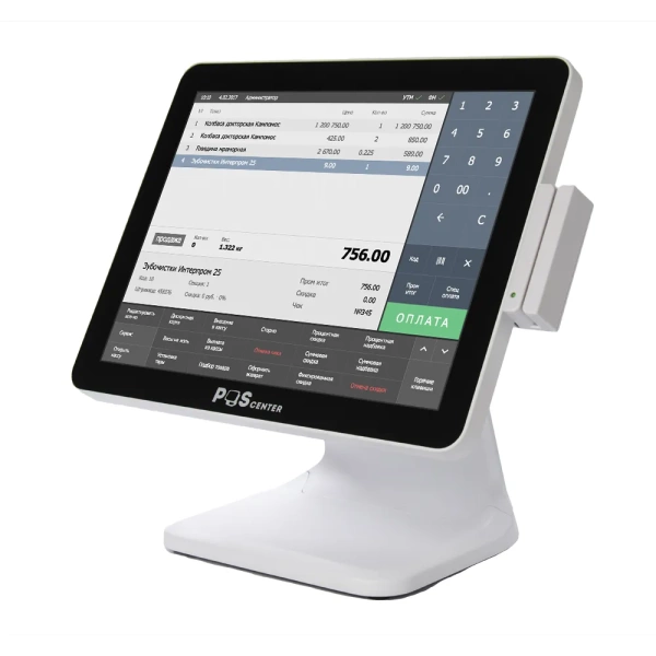 Сенсорный моноблок POScenter POS101 Pro (15", PCAP, N100, RAM 8Gb, SSD M2 128Gb, MSR) без ОС, БЕЛЫЙ